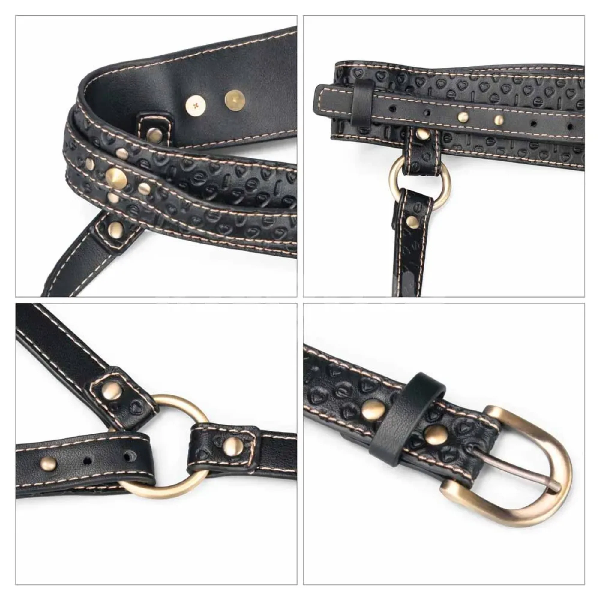Rebellion Reign Faux Leather Full Body Harness with Leash Chest Tie