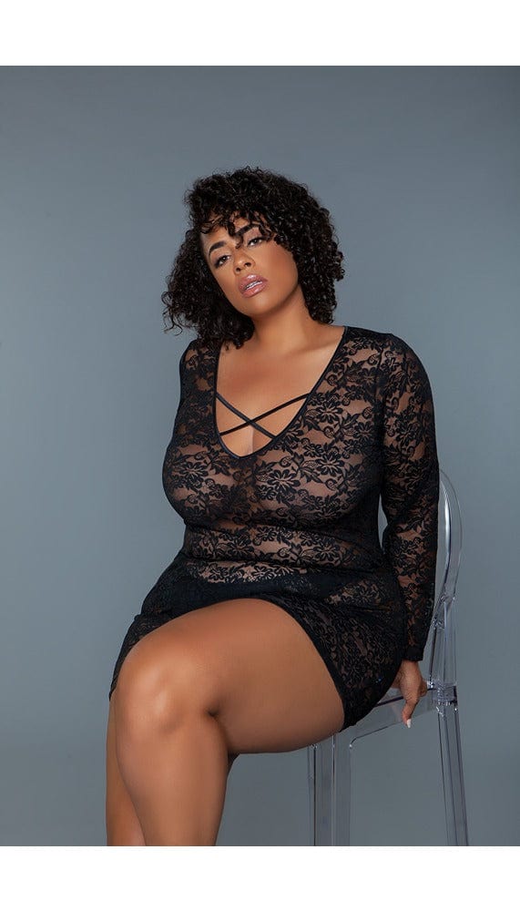 Lynn Sheer Lace Chemise with Crisscross Straps