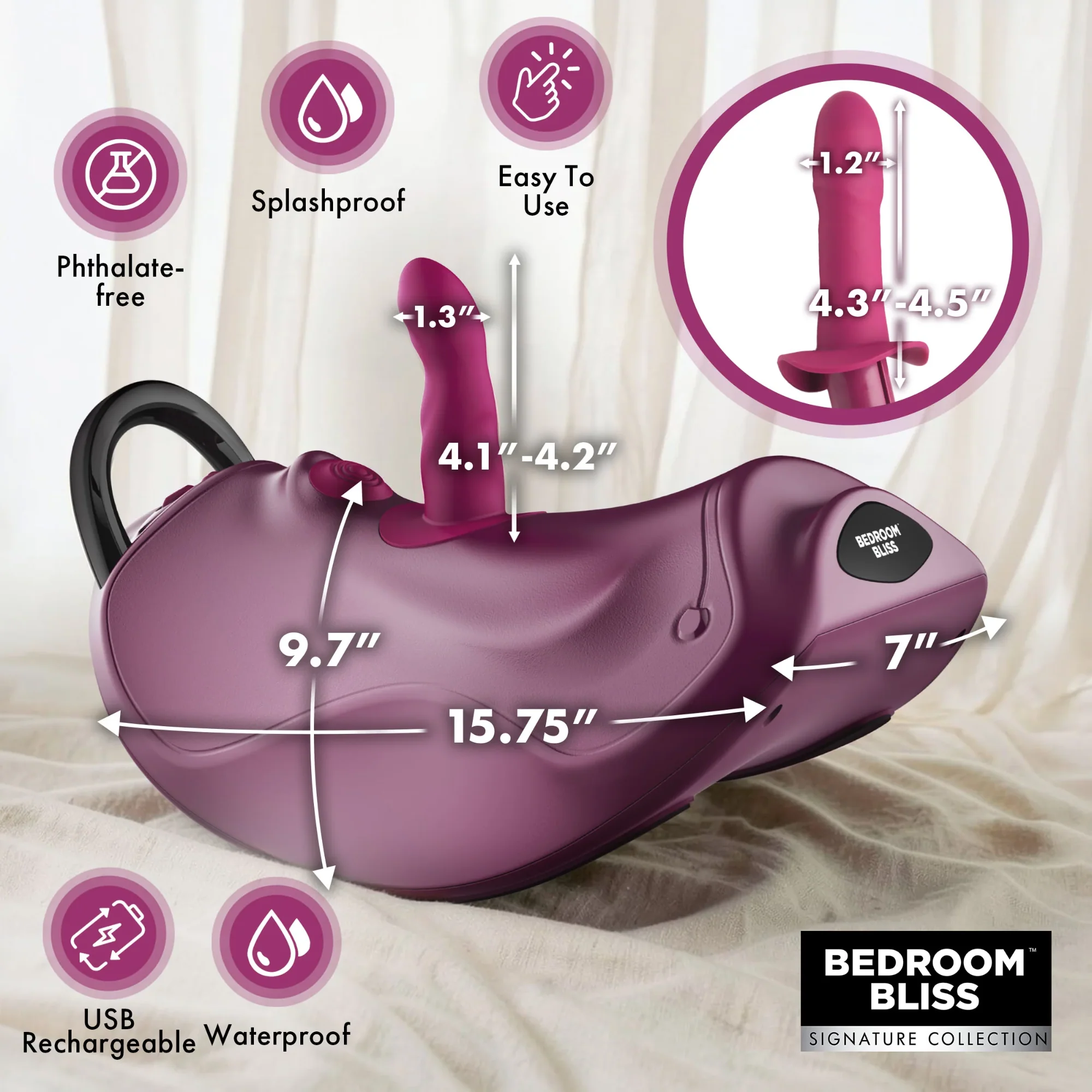 Bedroom Bliss Wild Ride Rocking Saddle Sex Machine with Remote and Two Dildo Attachments