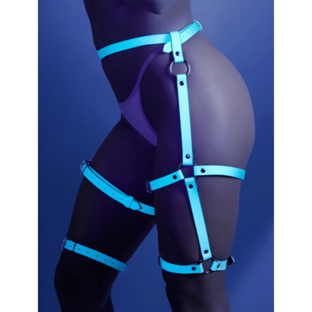 Buckle Up Glow Leg Harness Blue Glow-in-the-Dark Bondage Straps