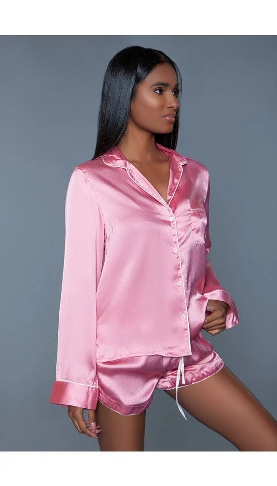 BeWicked Sadie Satin PJ Set with Revere Collar Top