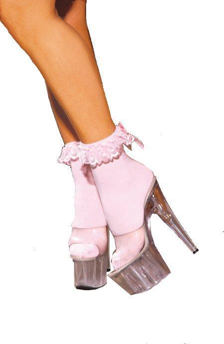 Nylon Anklet with Ruffle and Satin Bow in One Size