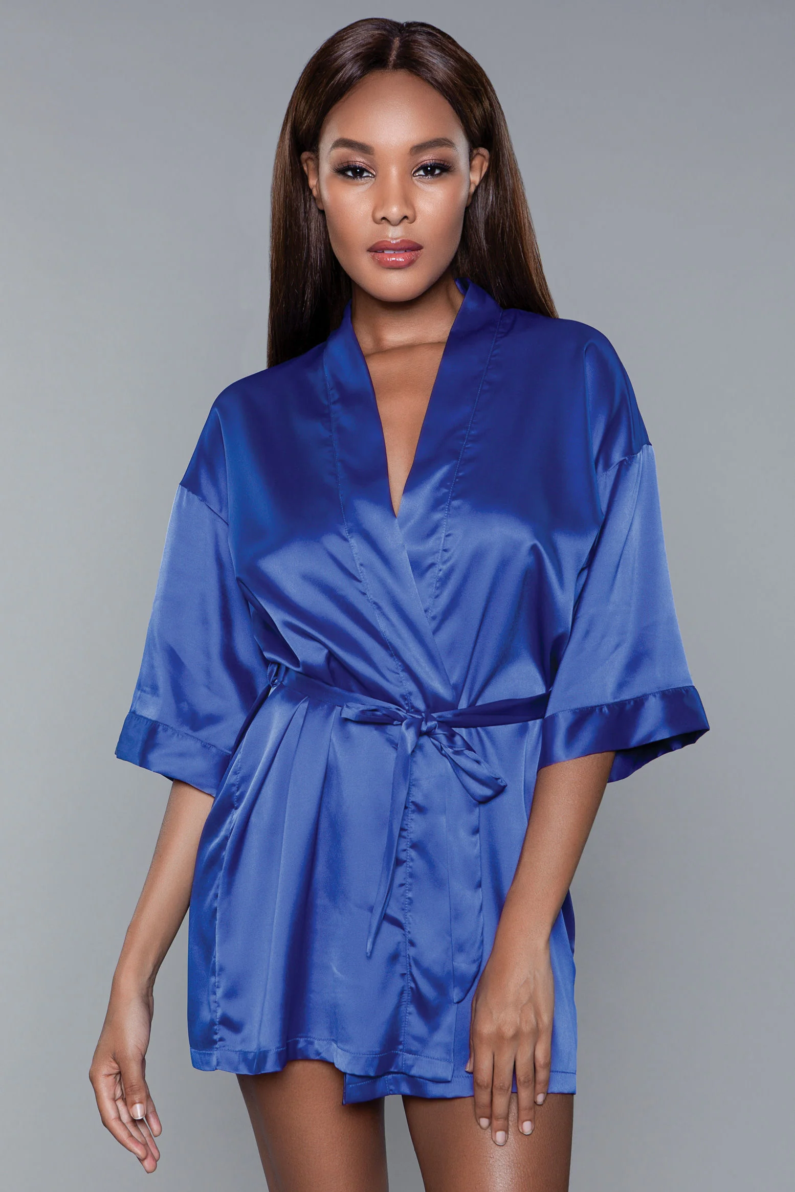 Getting Ready Satin Robe with 3/4 Sleeves and Sash Tie