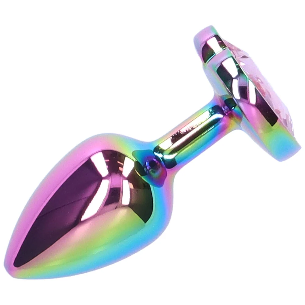 Rainbow Faux Jeweled Metal Butt Plug for Temperature Play