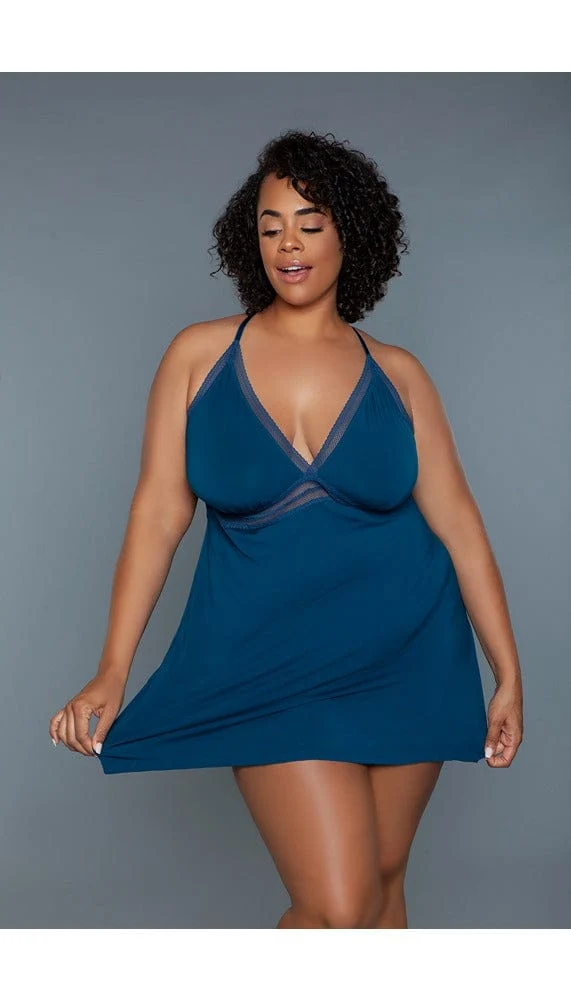 Hailee V-Neck Babydoll in Mini Length with Sheer Mesh Waist