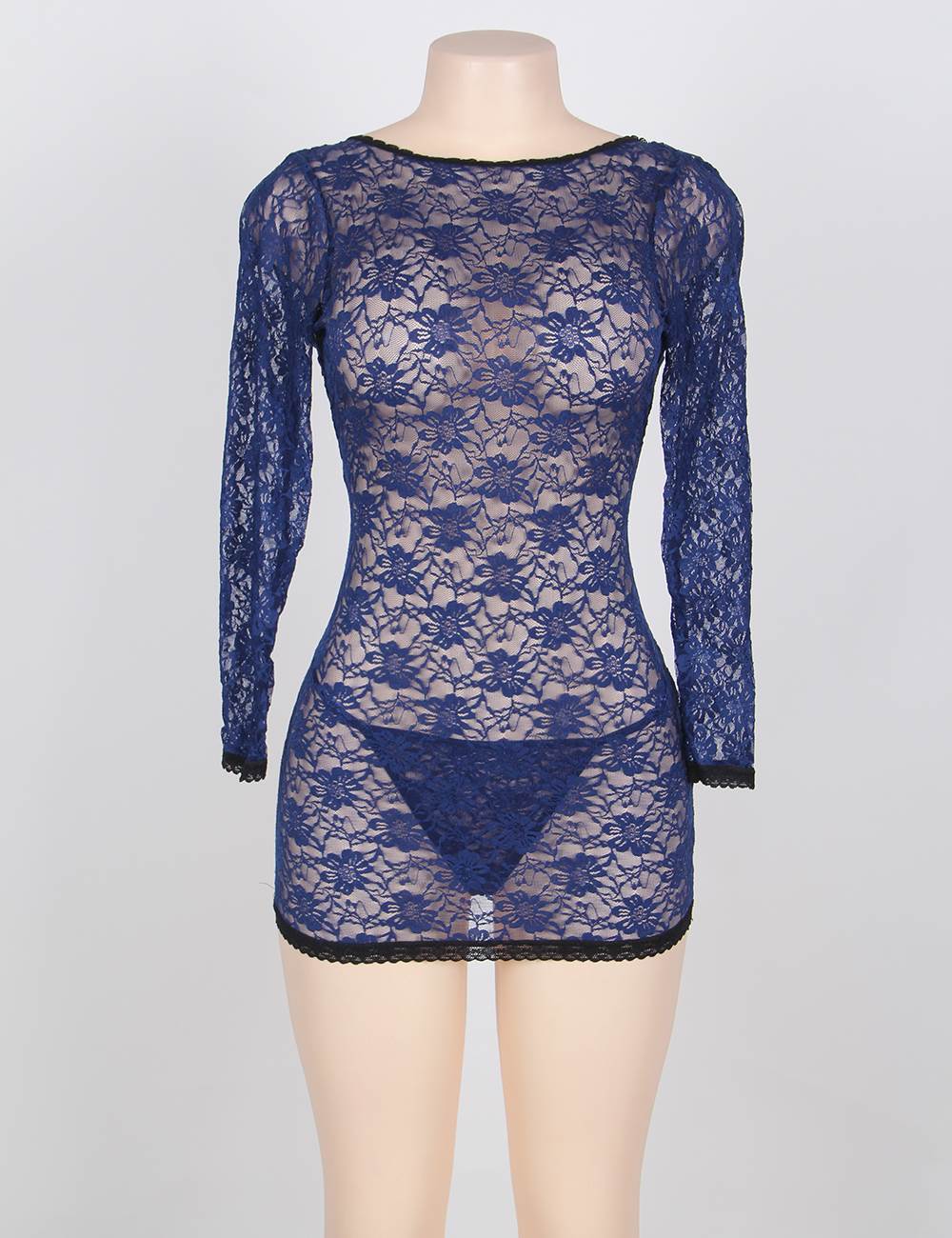 Blue Floral Lace Babydoll Sheer Peekaboo Lingerie