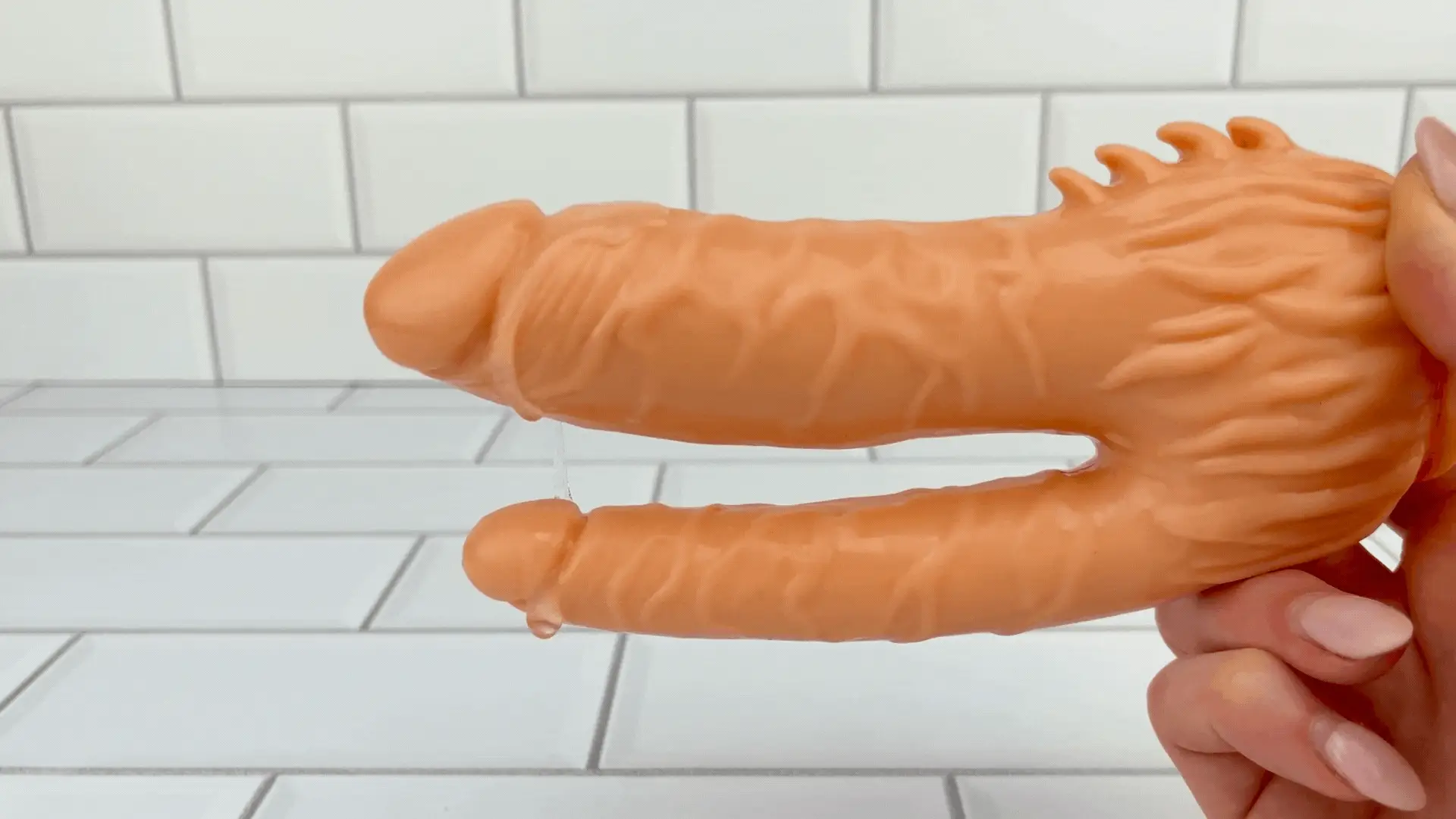 Clit Stimulating Dual Penetration Vibrating Dildo With Veined Jelly Shafts