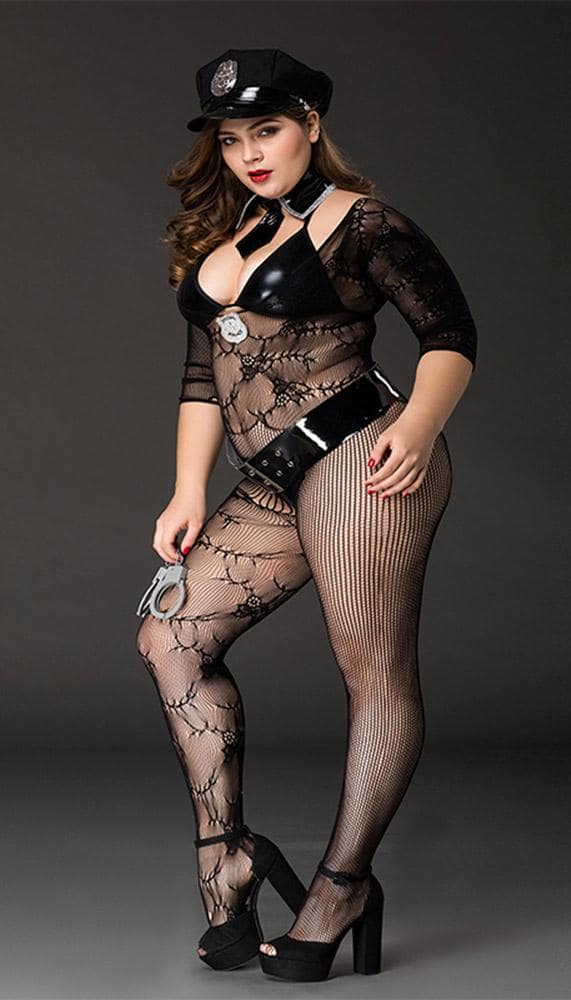 Sexy and Cuffed Bodystocking Police Costume Set