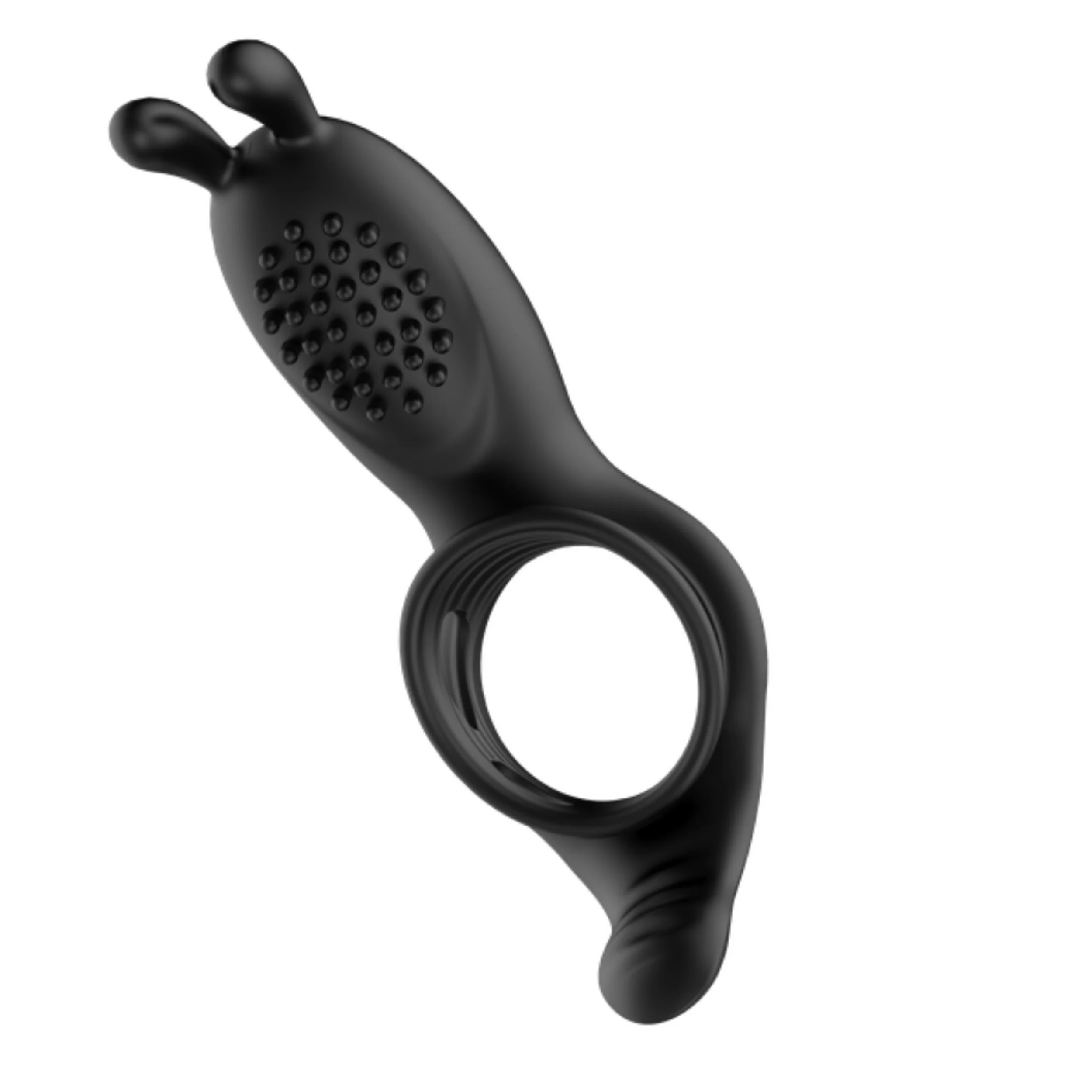 Silicone Vibrating Rabbit Cock Ring with Ball Tickler