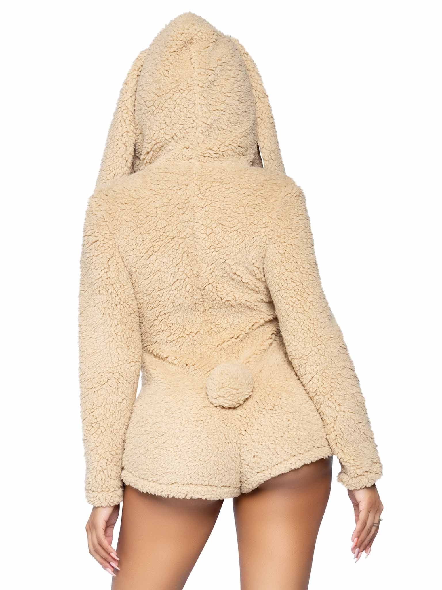 Leg Avenue Cuddle Bunny Zip Up Fleece Teddy Romper with Bunny Hood