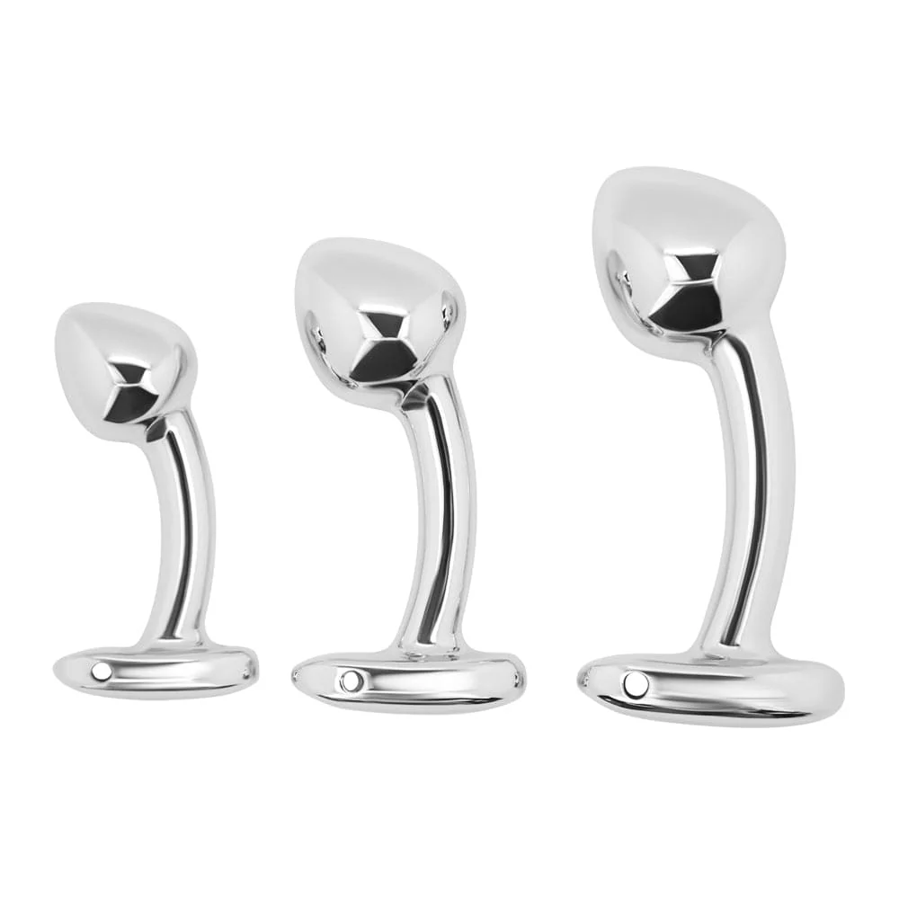 Curved Metal Prostate Pull Bead Plug in Three Sizes