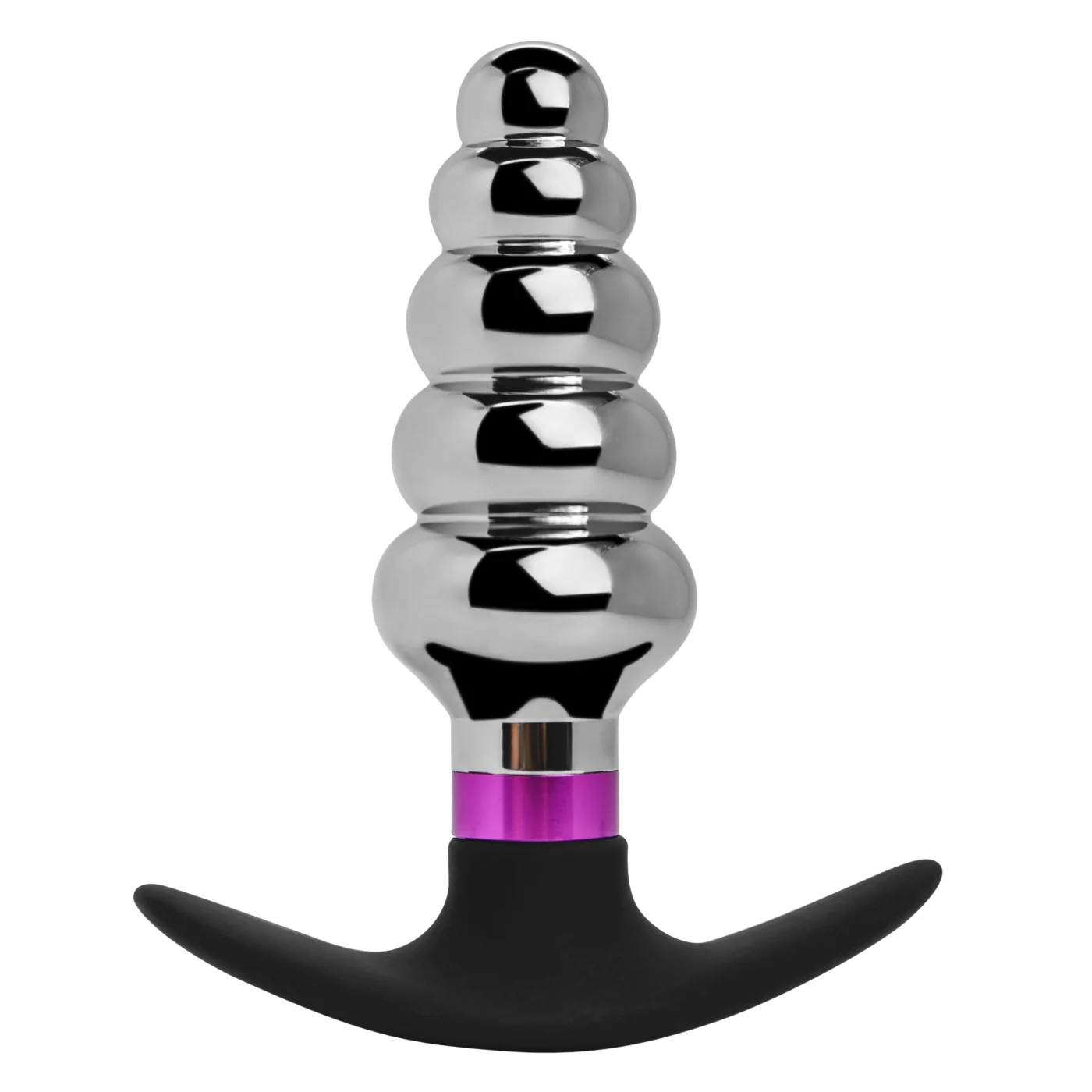 Rippled Metal Butt Plug With Flared Base
