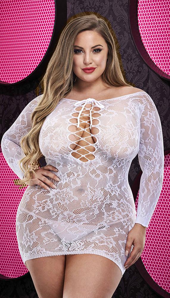 Lace Off The Shoulder Mini Dress with Criss-Cross Front Panel