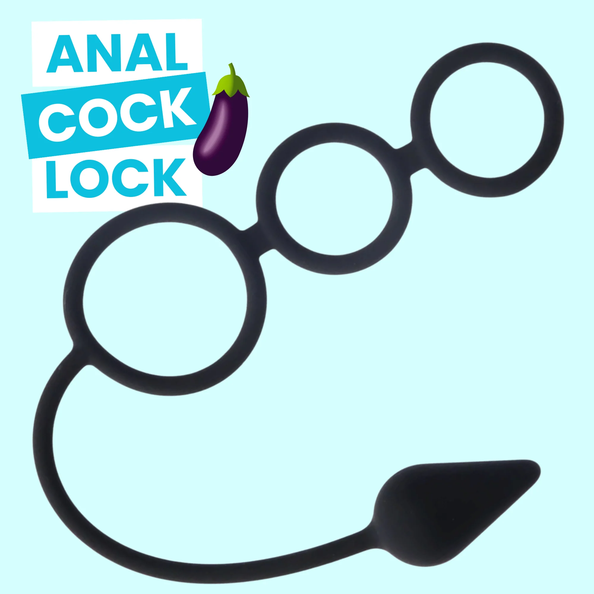 Anal Locking Cock Cage Tri Ring With Tapered Silicone Plug