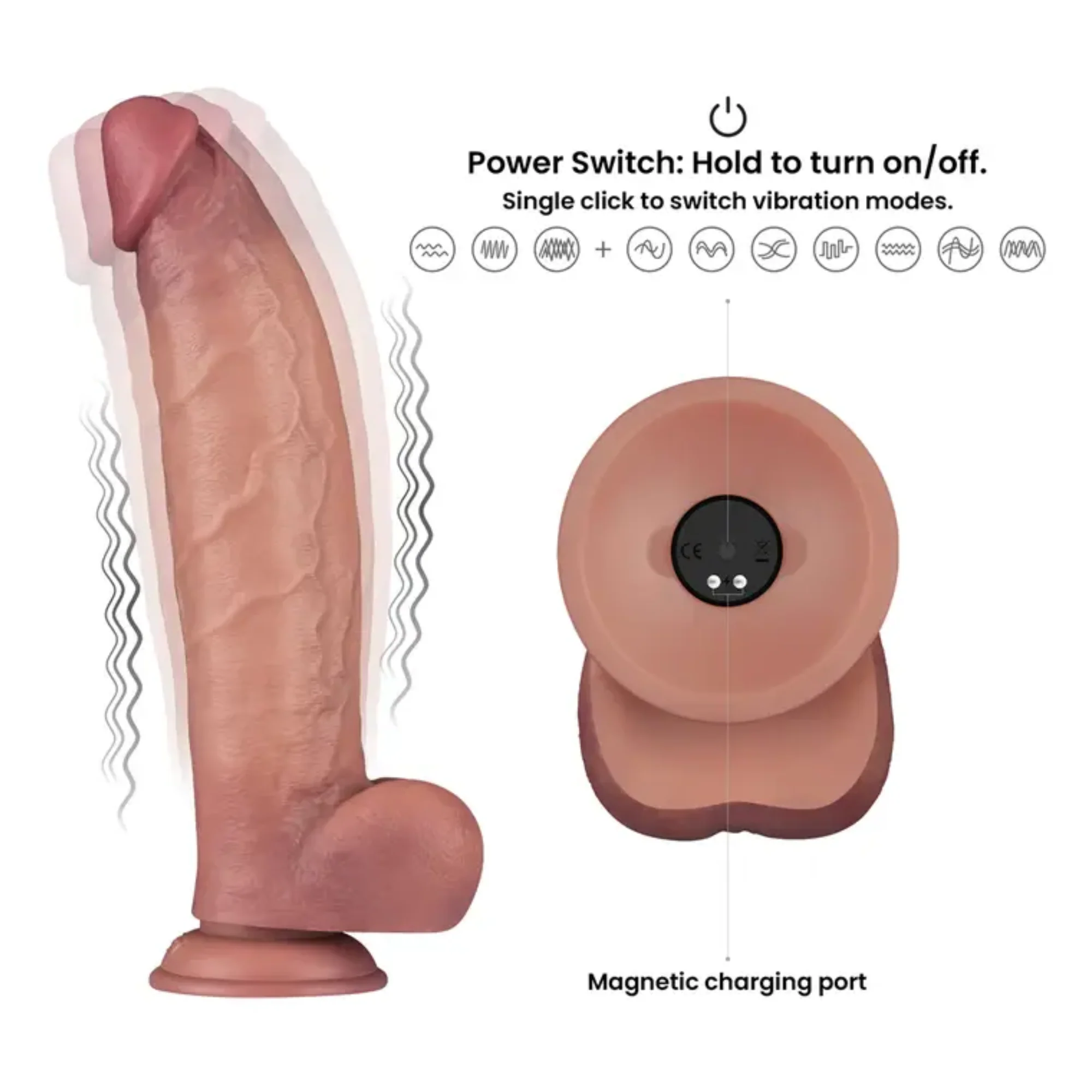 12" Vibrating Dual Density Power Cock - Experience Unmatched Realism!