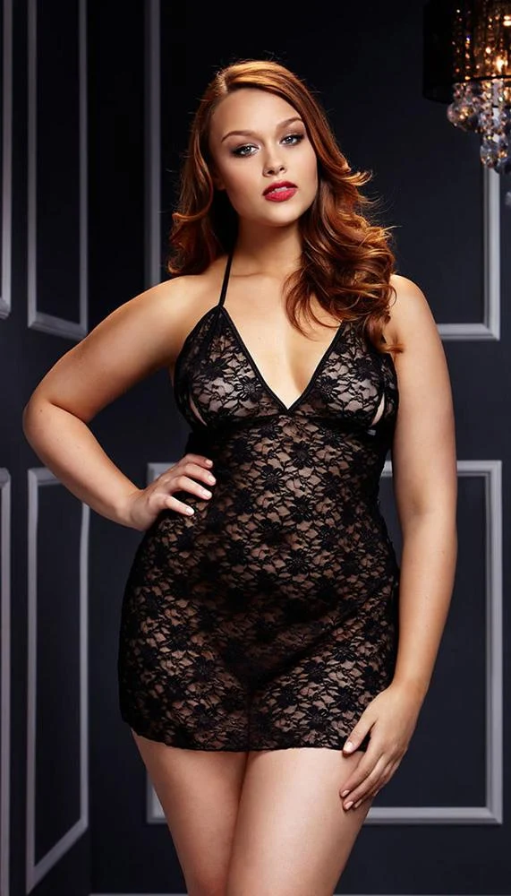 Flirty Cut Out Lace-Up Babydoll Sheer Lace Lingerie