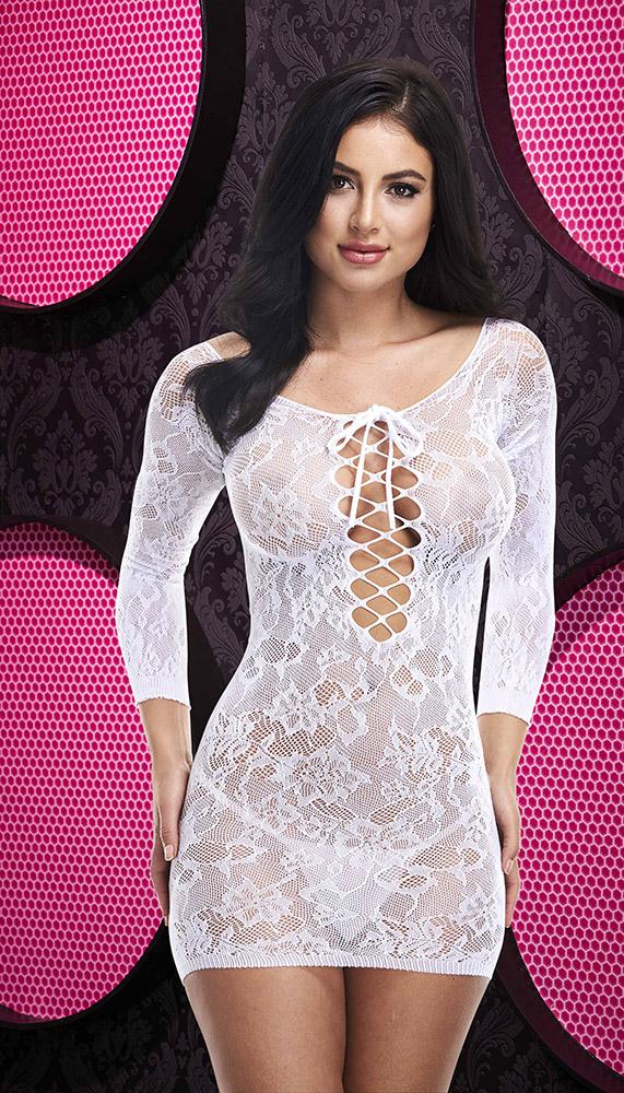 Lace Off The Shoulder Mini Dress with Criss-Cross Front Panel