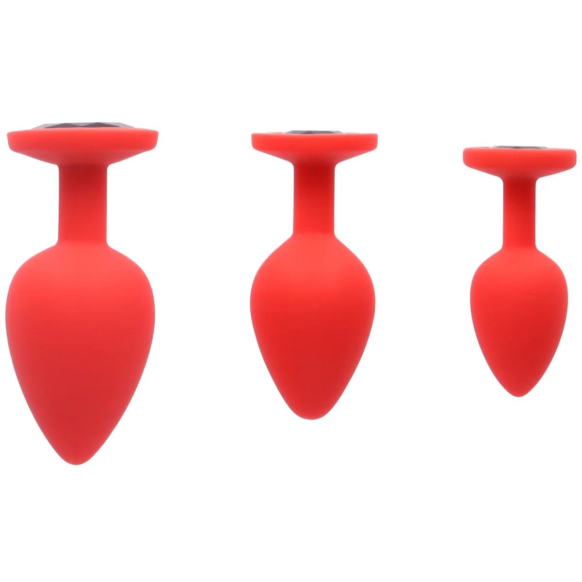 Red Silicone Jeweled Anal Plug in 3 Sizes