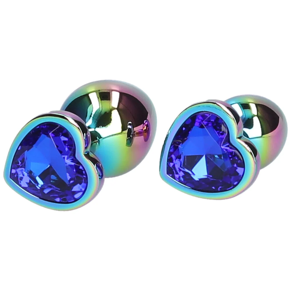Rainbow Faux Jeweled Metal Butt Plug for Temperature Play