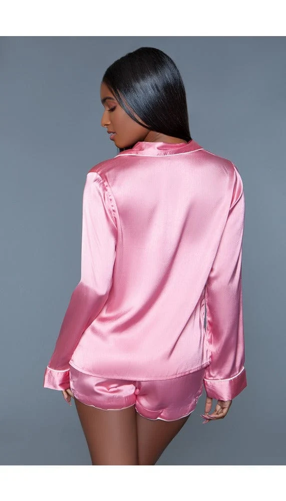 BeWicked Sadie Satin PJ Set with Revere Collar Top