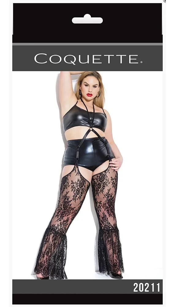 Coquette Black Lace Chaps with Eyelash Detail