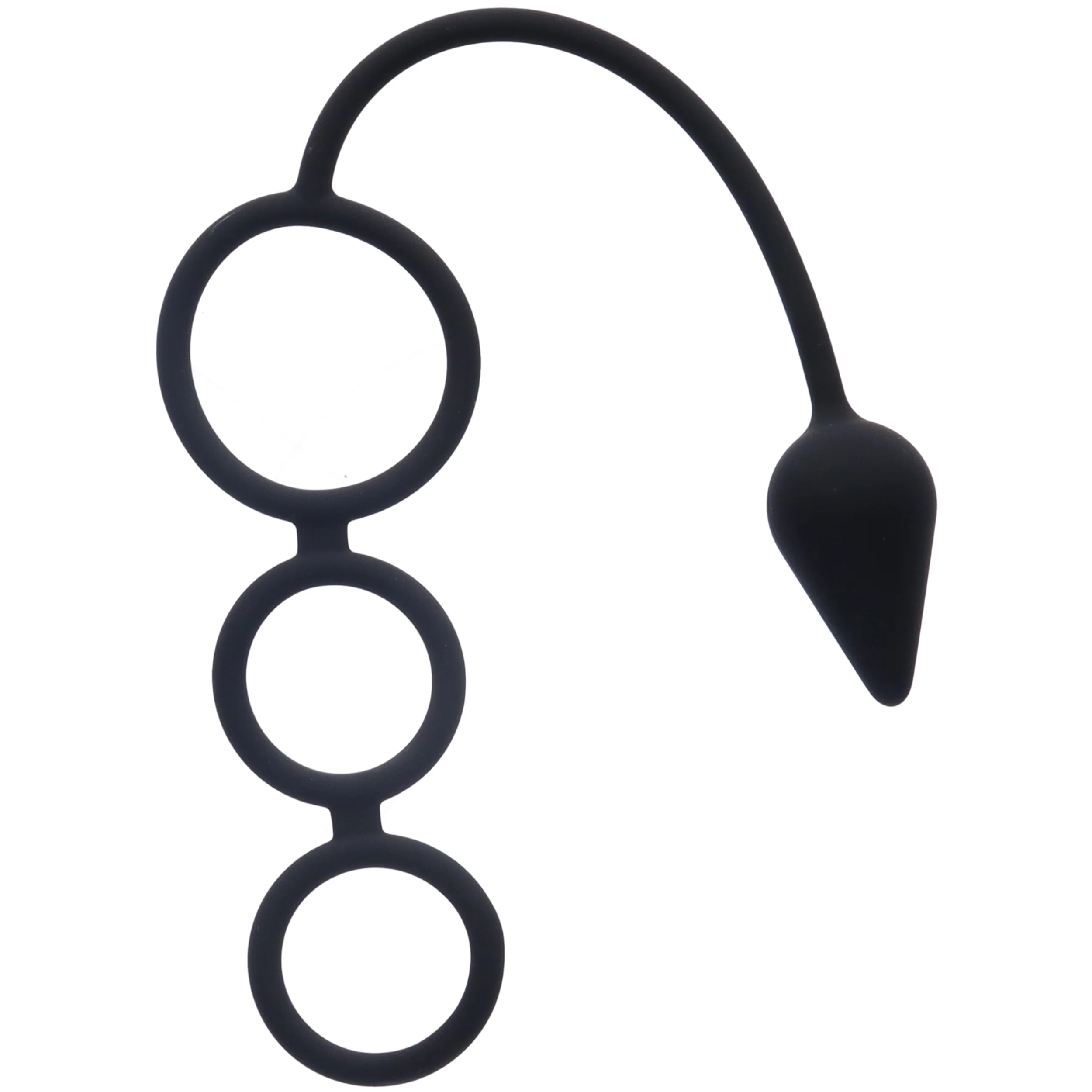 Anal Locking Cock Cage Tri Ring With Tapered Silicone Plug