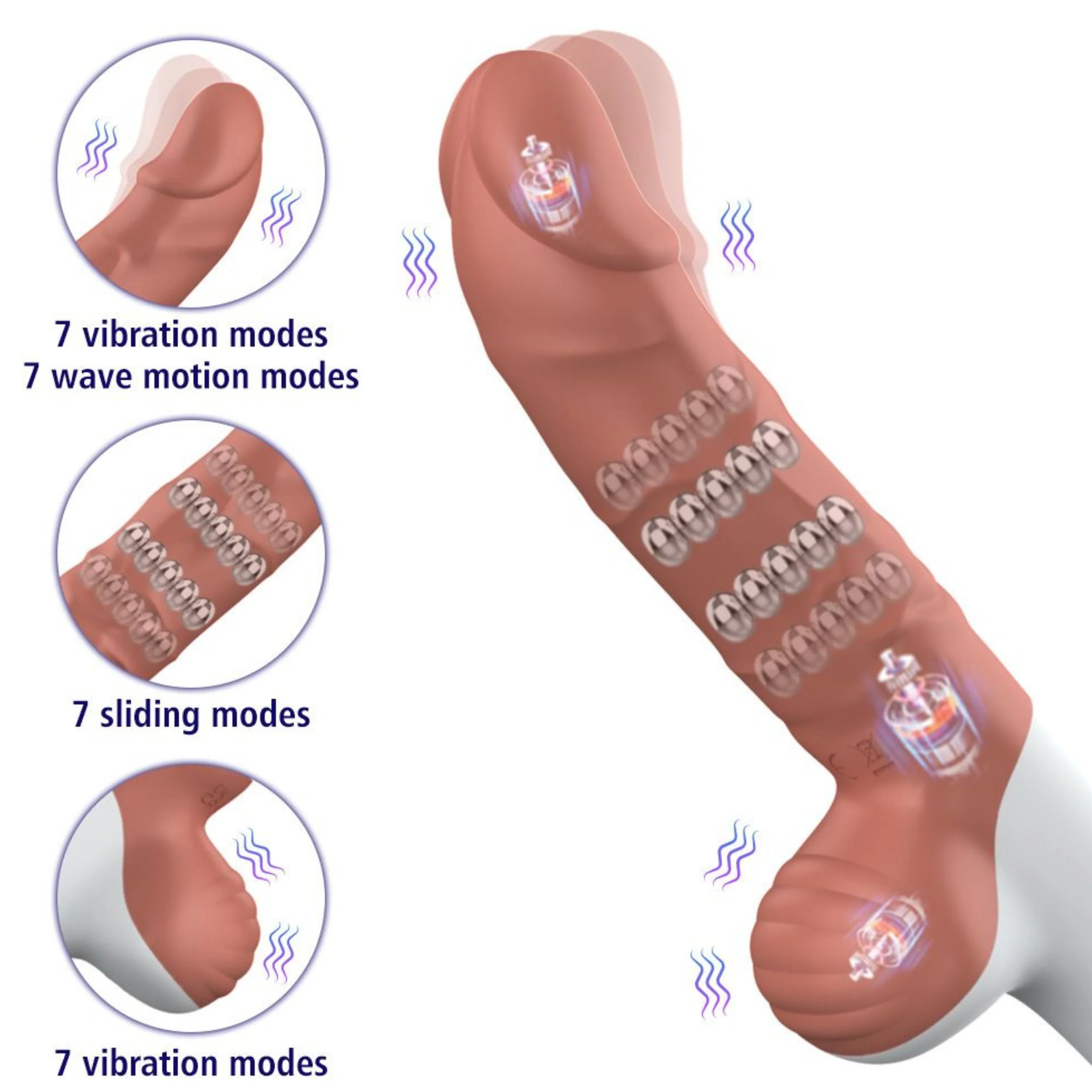 The Wave Rider Triple Action Silicone Dildo with Rolling Beads, Fingering and Vibration