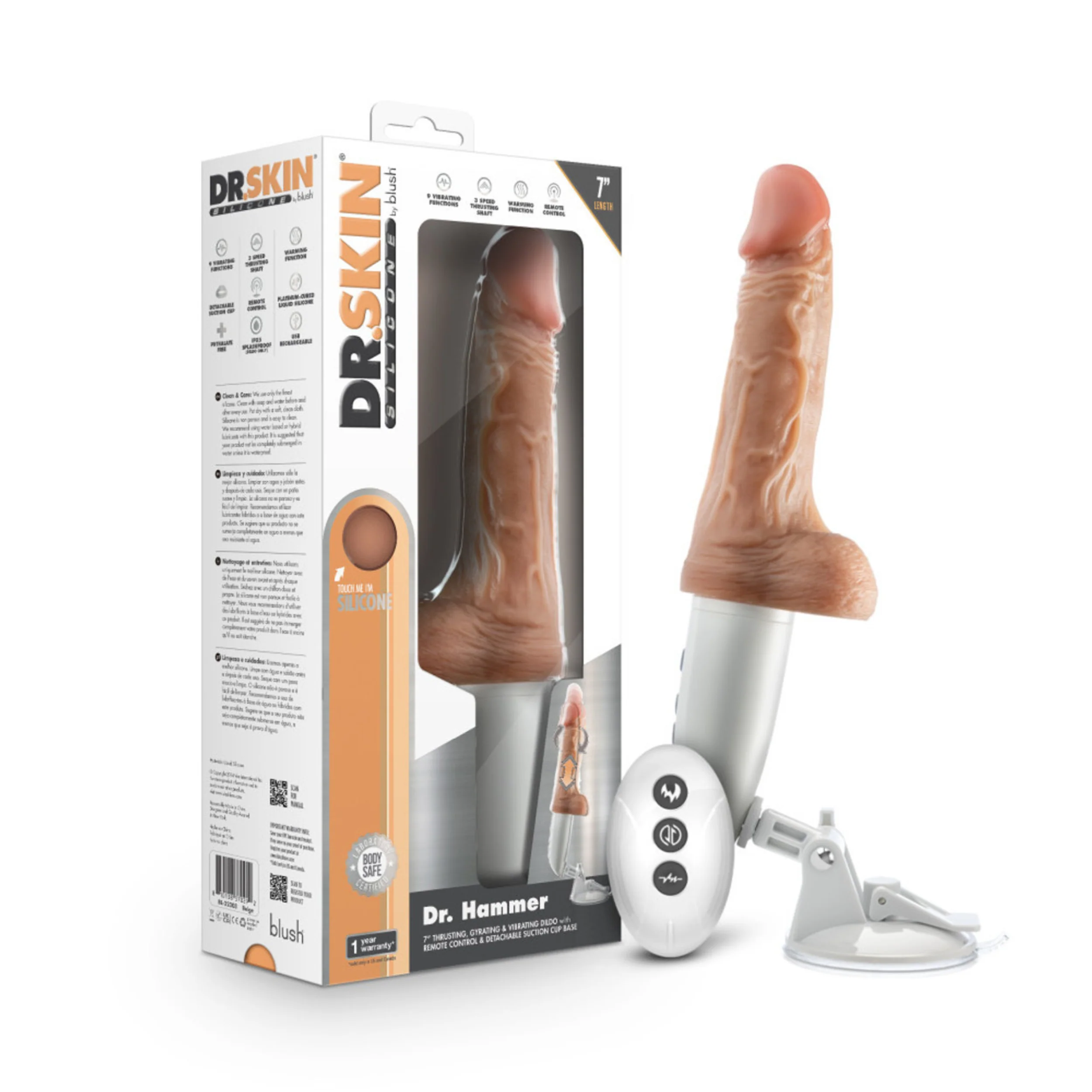 Dr. Skin - Dr. Hammer 可充电推进式假阳具，带手柄和遥控器 7in