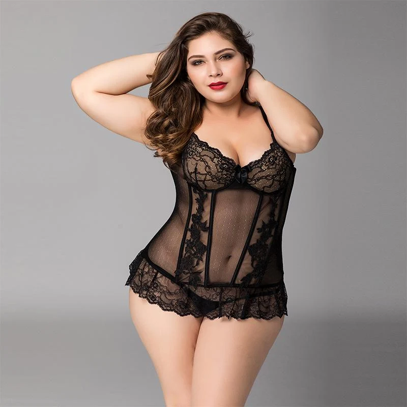 Black Sheer Lace Corset in Queen Size