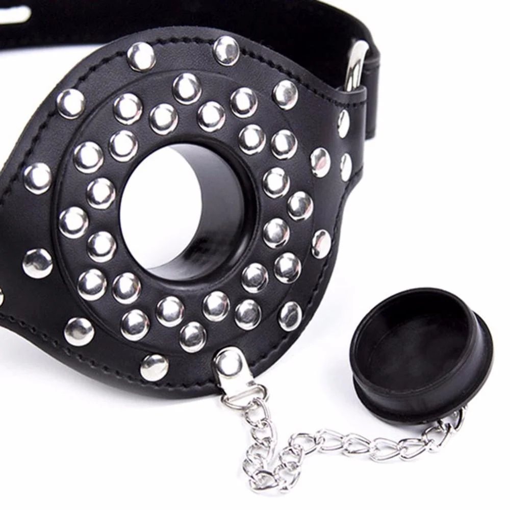 Leather Studded Open Mouth Feeding Gag With Adjustable Strap
