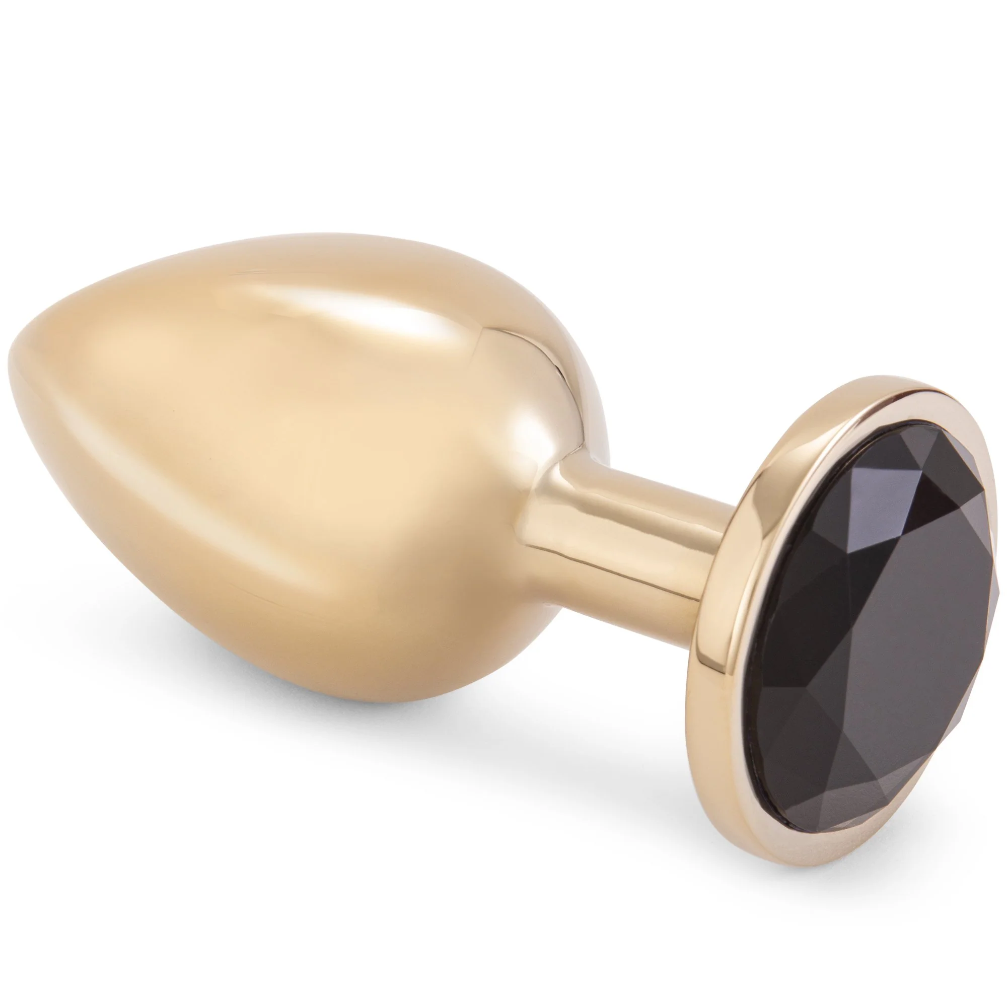Gold Metal Butt Plug With Black Jewel in 3 Sizes