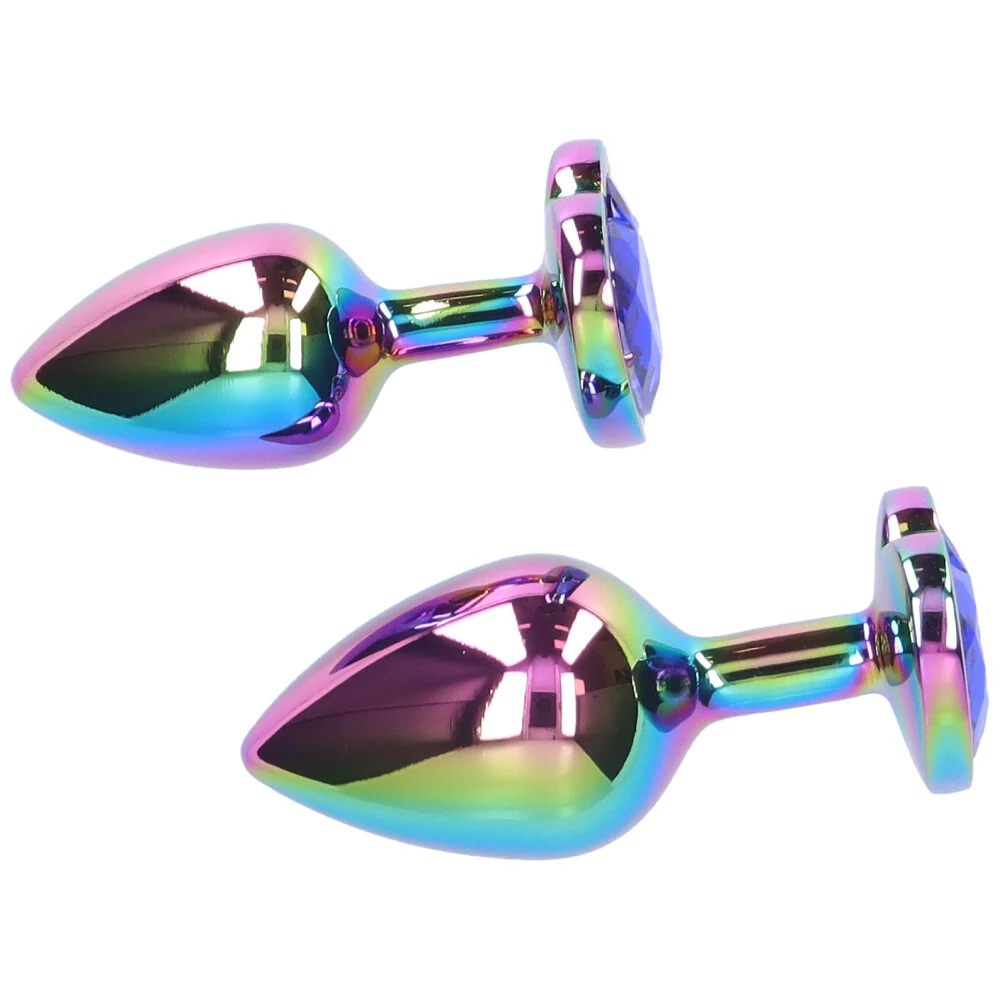 Rainbow Faux Jeweled Metal Butt Plug for Temperature Play