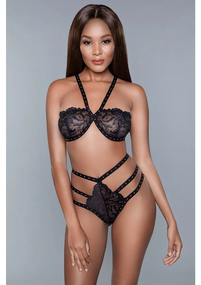 BeWicked Thana Two-Piece Set with Studded Lace Cup Bra and G-String