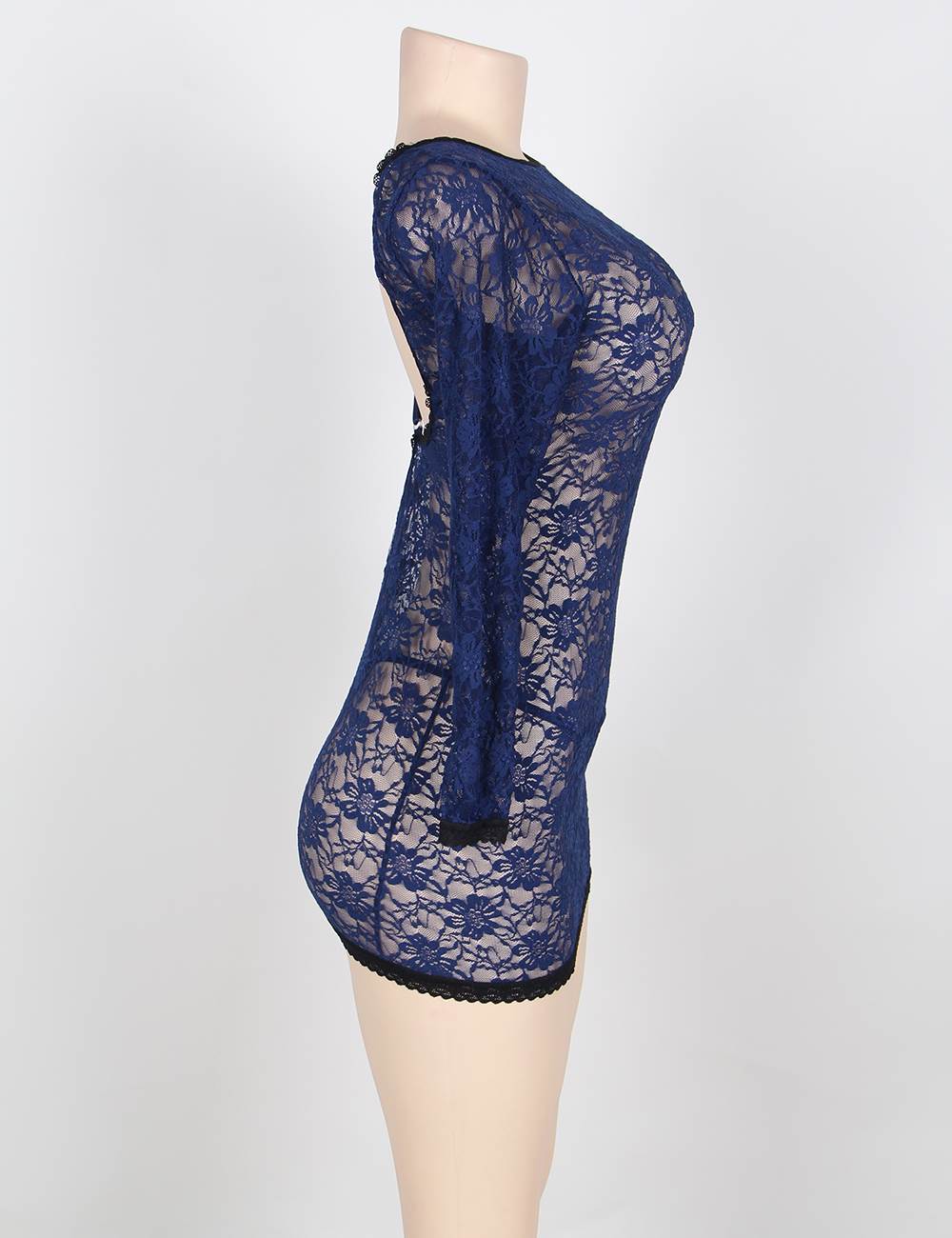 Blue Floral Lace Babydoll Sheer Peekaboo Lingerie
