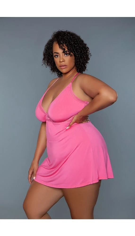 Hailee V-Neck Babydoll in Mini Length with Sheer Mesh Waist