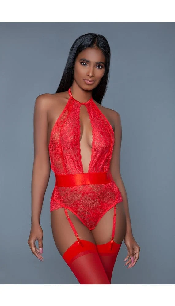 BeWicked Ophelia Bodysuit with Floral Lace and Halter Neck