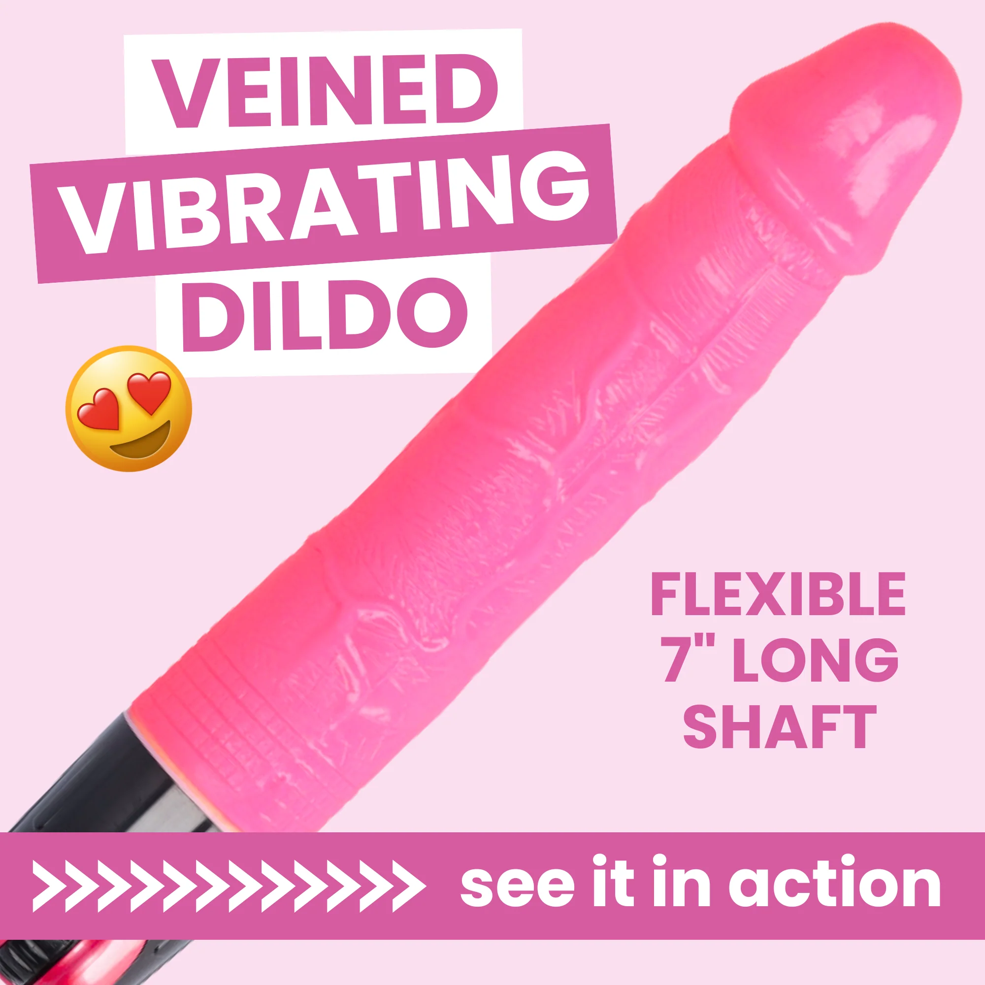 9.5 Inch 长款血管纹理振动 Pink 假阳具 带多速旋钮