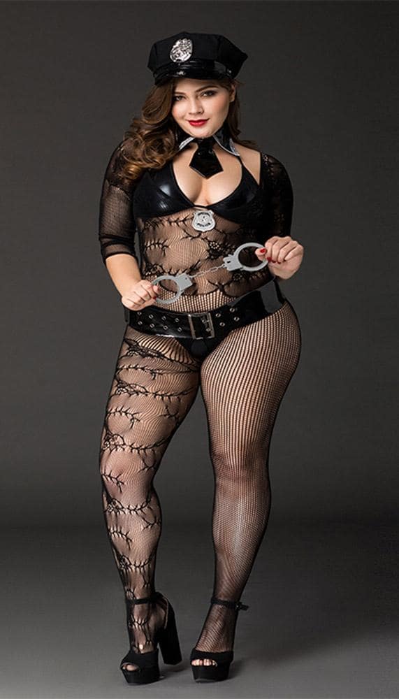 Sexy and Cuffed Bodystocking Police Costume Set