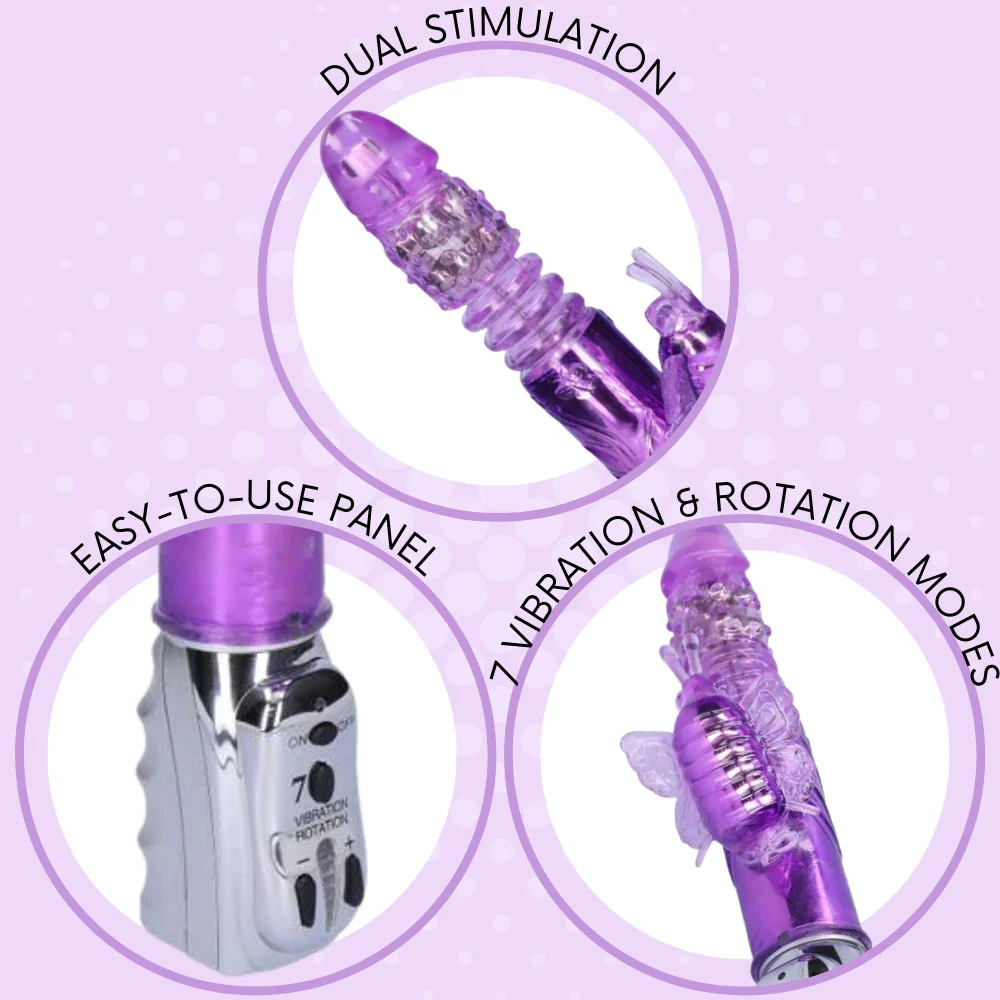 Aura Butterfly Thrusting and Rotating Dual-Action Vibrator