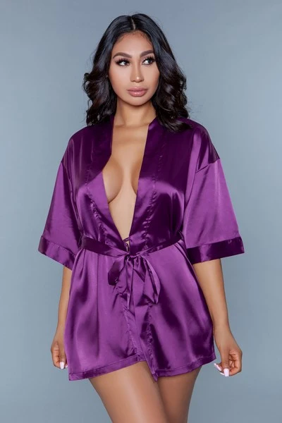 Getting Ready Satin Robe with 3/4 Sleeves and Sash Tie