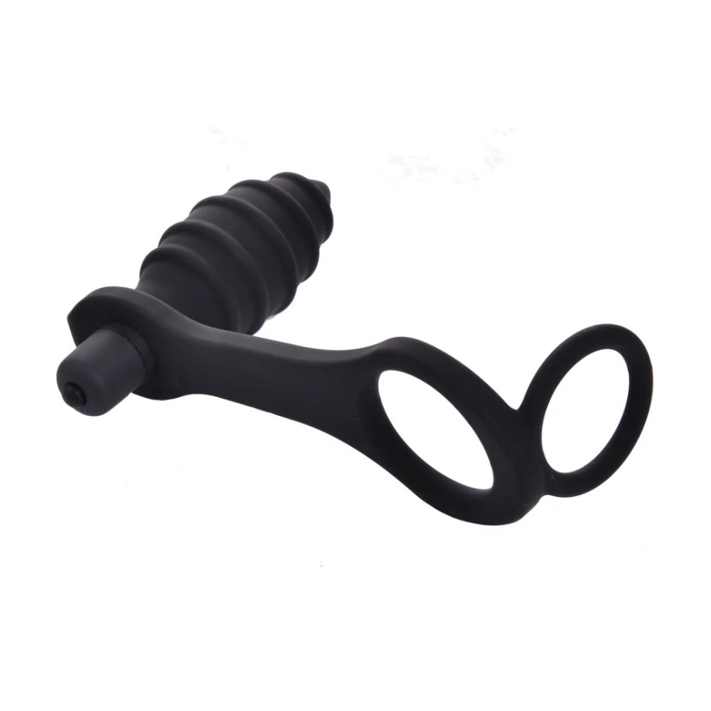 Rippled Vibrating Anal Plug with Cock Ring and Perineum Massager