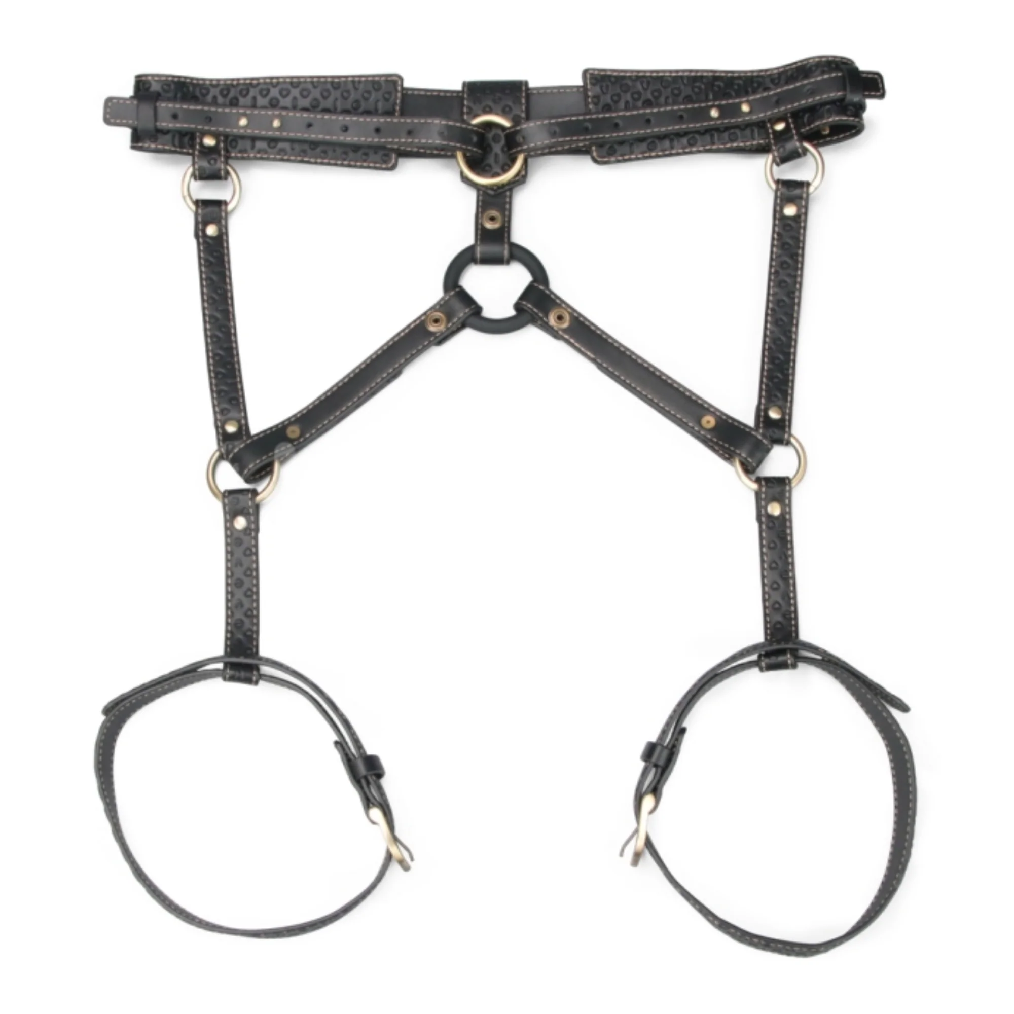 Rebellion Reign Faux Leather Full Body Harness with Leash Chest Tie
