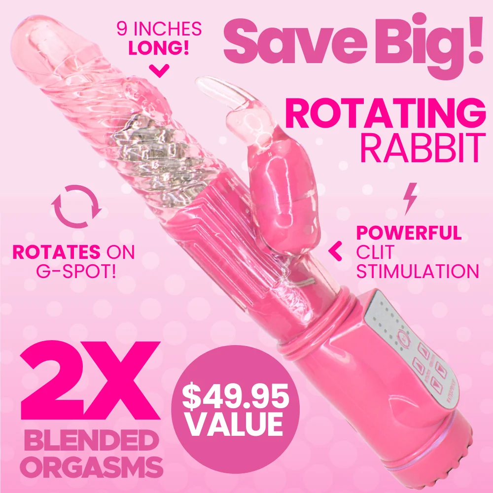 9 Inch Rotating Rabbit Vibrator with Dual-Action Clit Stimulation in Pink