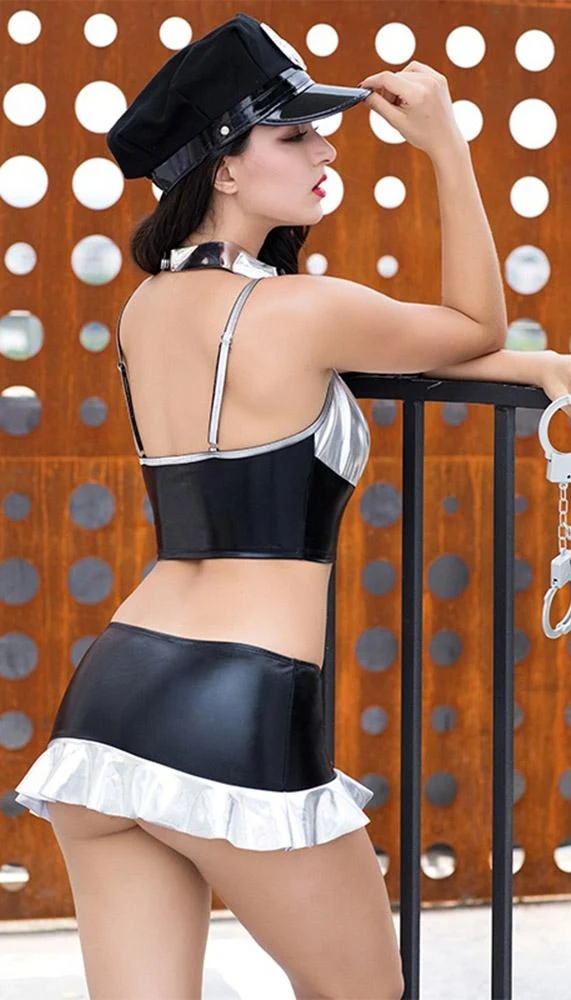 Sexy Adult Police Costume with Handcuffs and Tie Collar