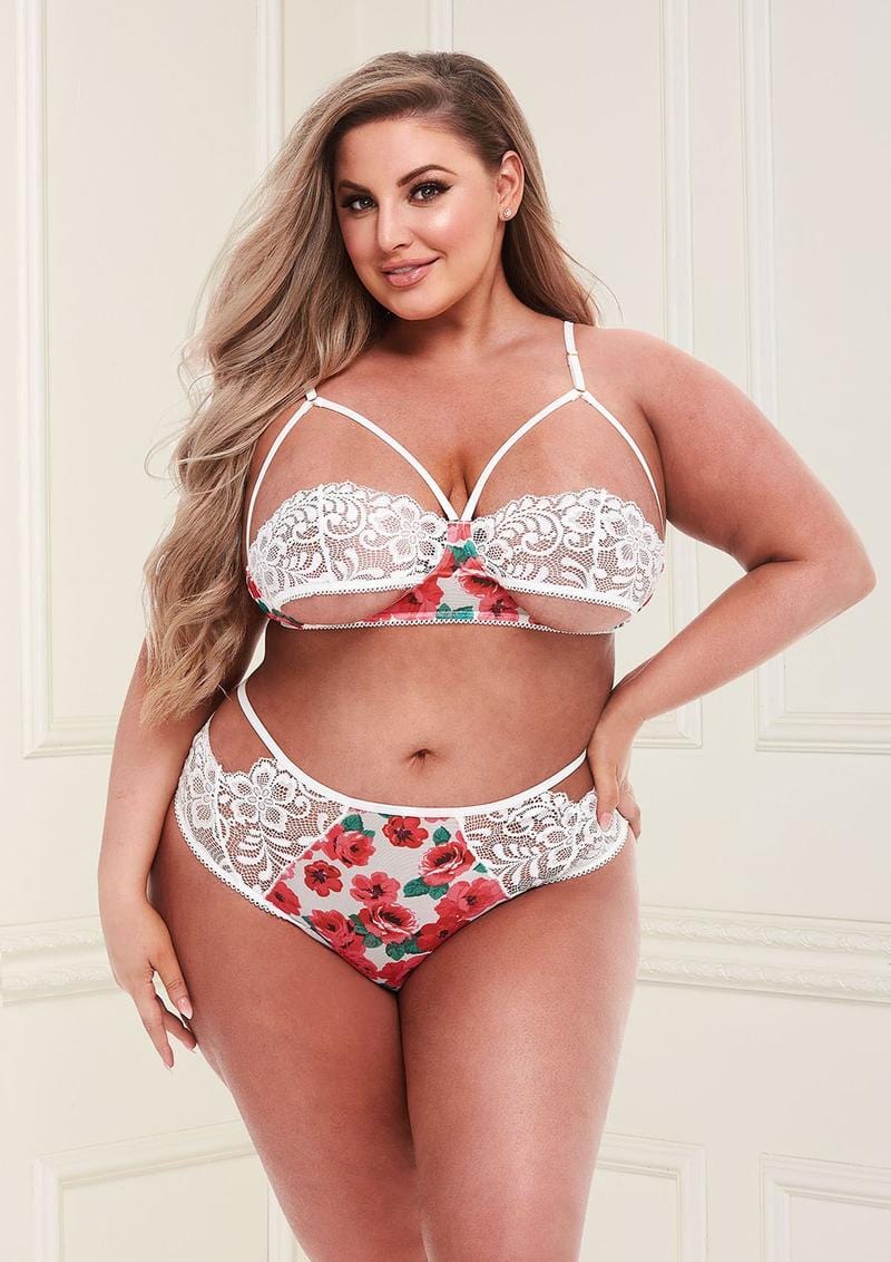 White Floral Lace Cutout Two-Piece Lingerie Set