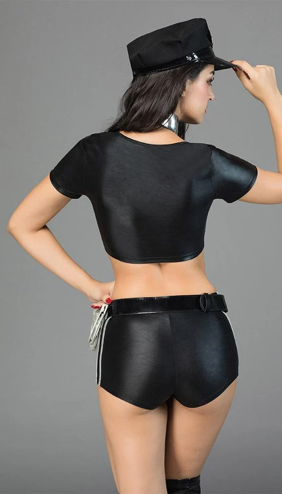 Sexy Police Officer Costume with Zip-Up Shirt and Handcuffs