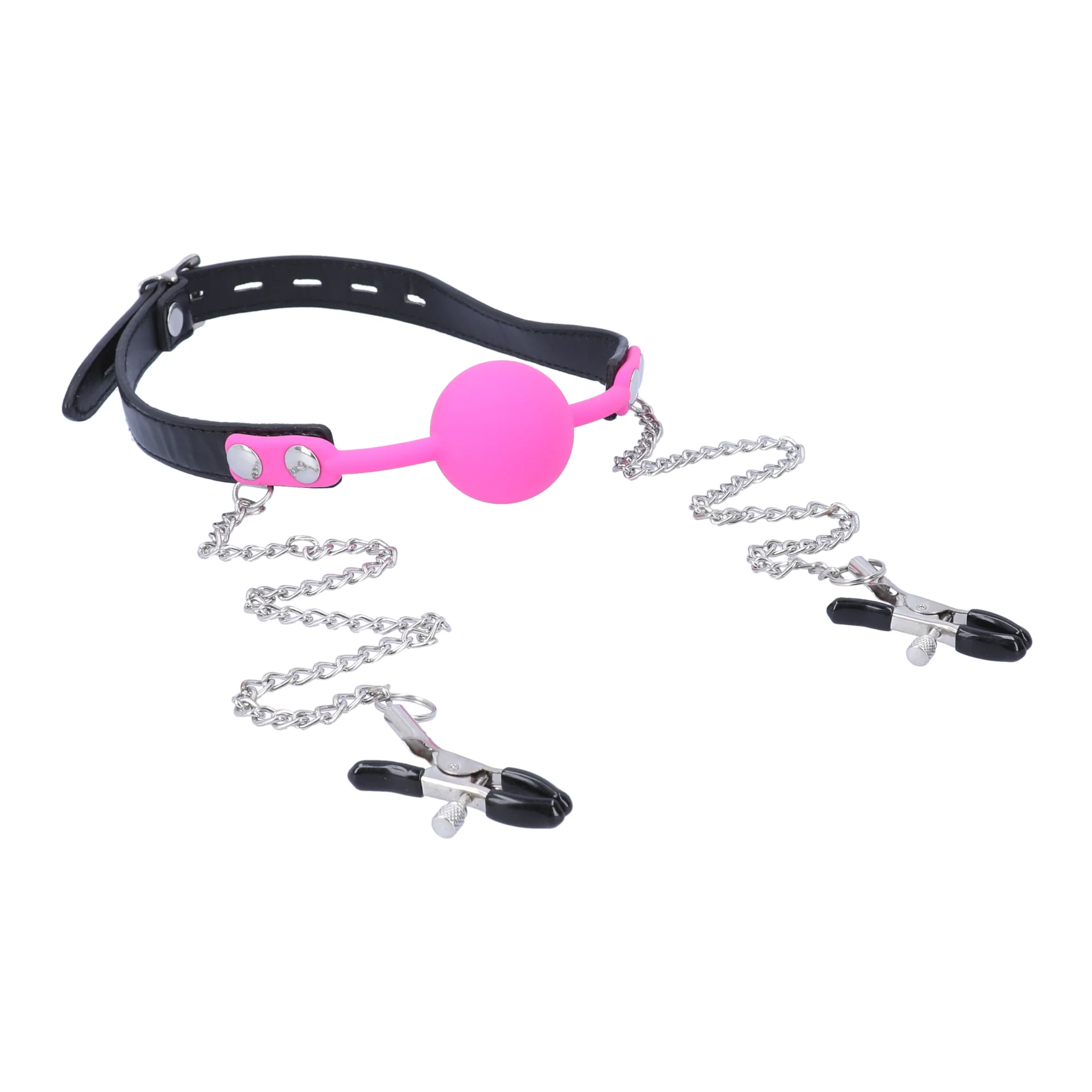 Silicone Ball Gag and Adjustable Nipple Clamp Bondage System