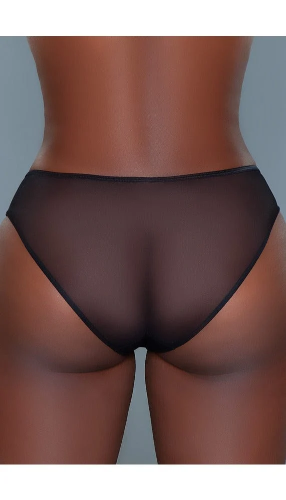 Sabrina Low-Rise Bikini Panty with Sheer Mesh Satin and Caged Front