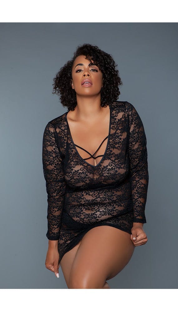 Lynn Sheer Lace Chemise with Crisscross Straps