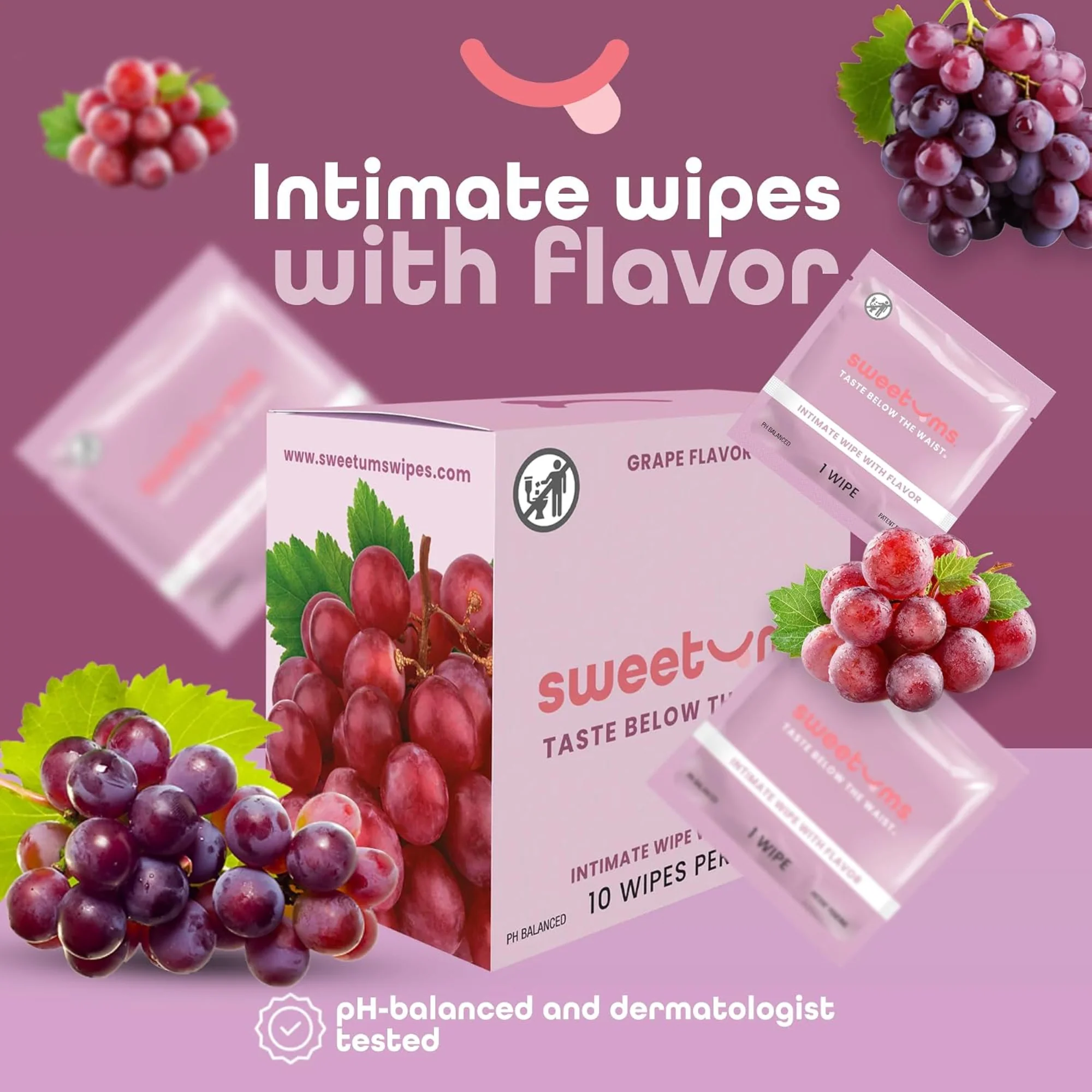 Sweetums Flavored Intimate Wipes in Cherry and Grape, 10 per Box